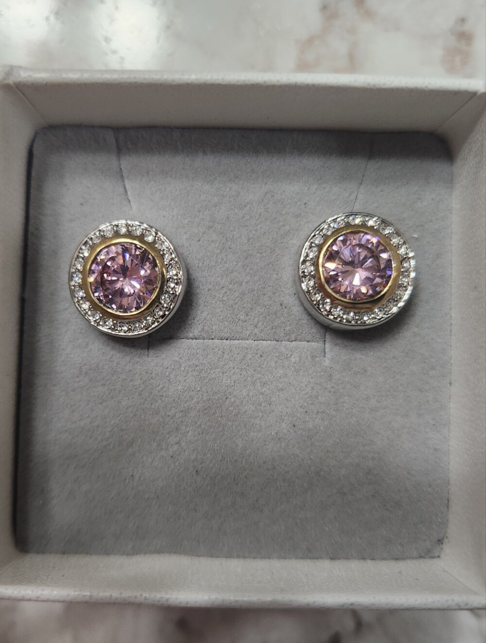 New Pink Sapphire And Diamond 925 S.S Earrings
